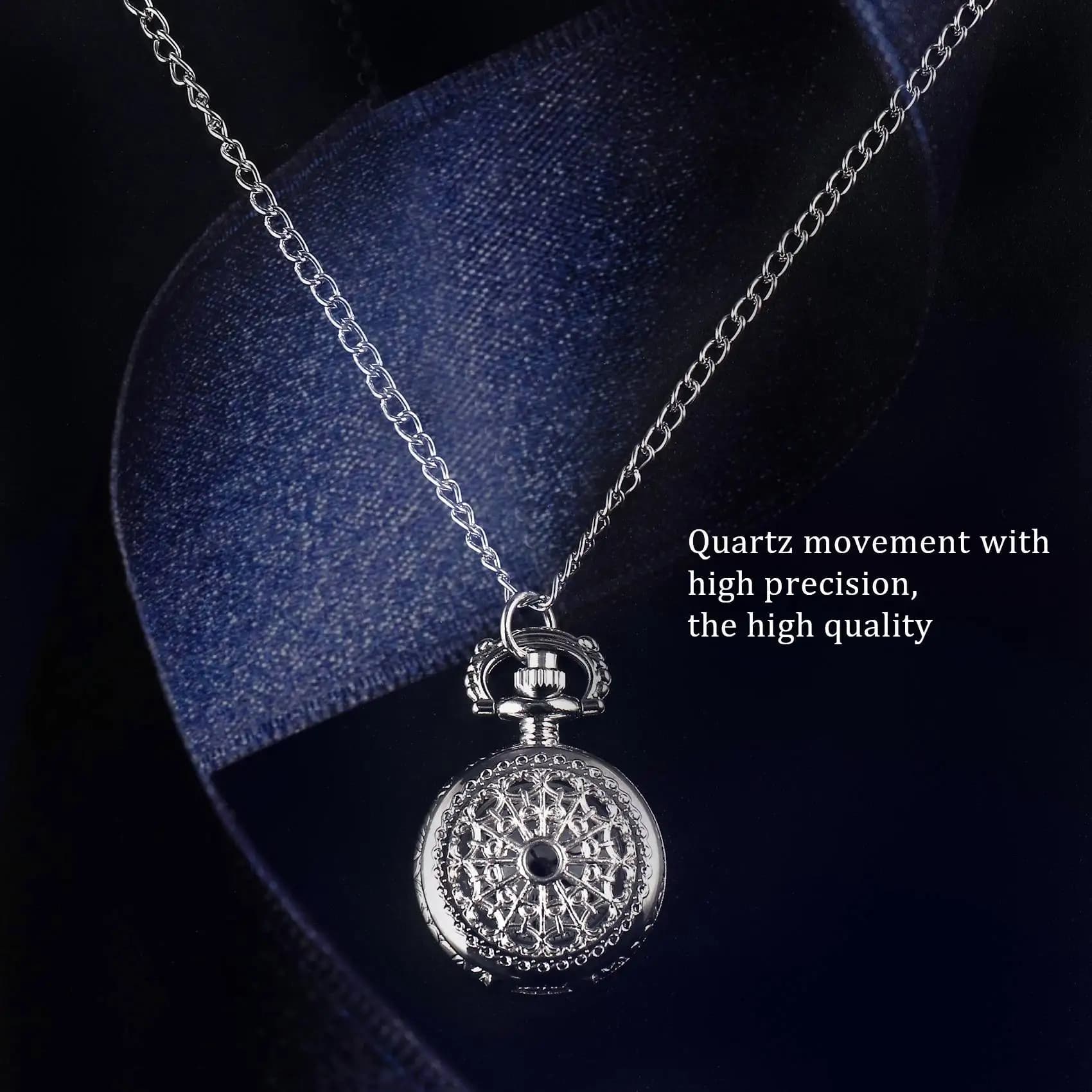ABQR Men's and Women's Pocket Watch, Quartz, Silver Alloy, With Pendant, Pocket Necklace