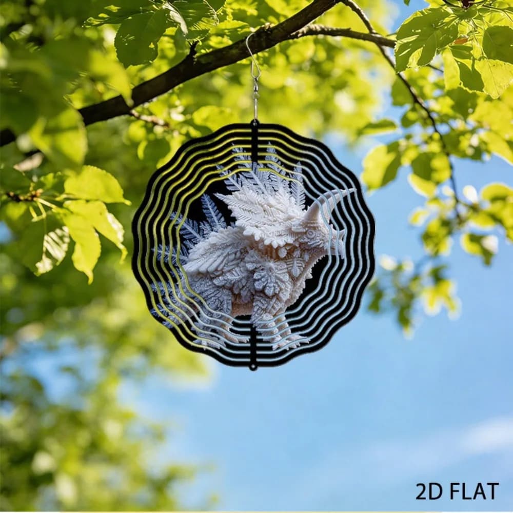 Wrought Iron Triceratops Wind Chime Crystal Garden Art Outdoor Decor