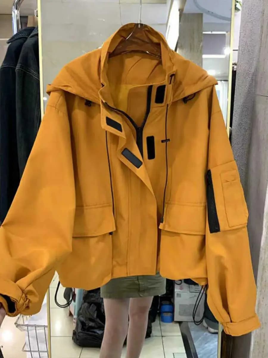 Women's Loose Fitting Hooded Jacket with Drawstring Workwear Style Outerwear Coat Long Sleeve Zipper Closure Commute Style