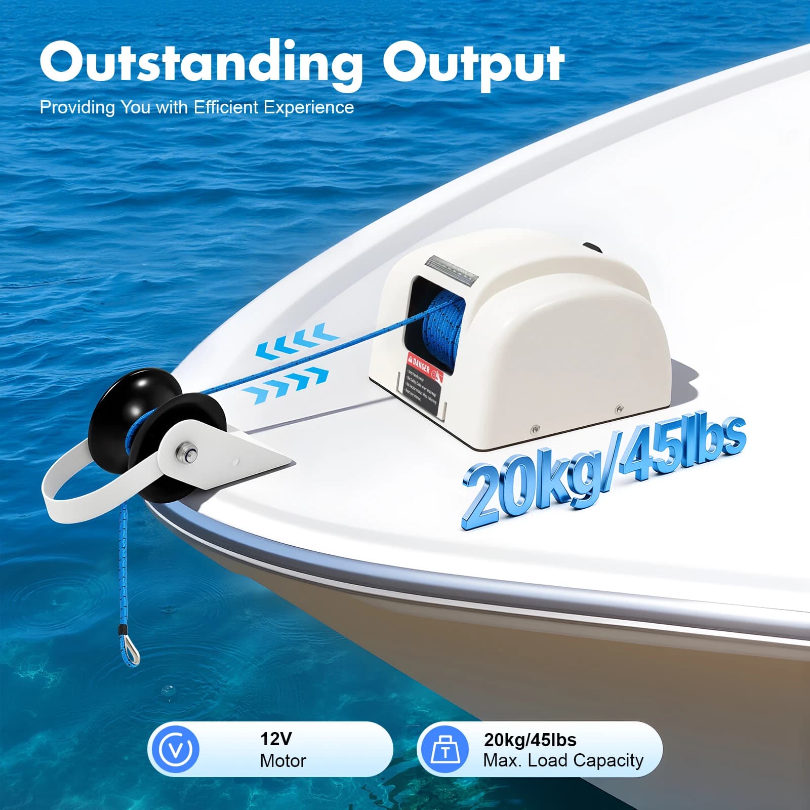 Verricello Elettrico per Ancora 45LBS 12V con Telecomando e Corda da 30m per Barche, Pescherecci, Yacht e Uso Marino
