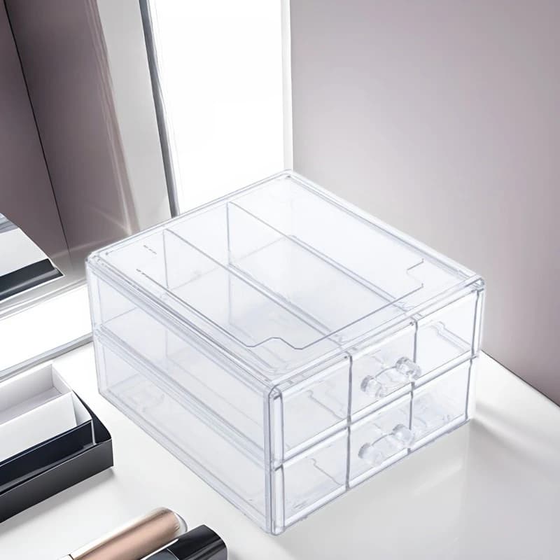 Clear Drawer Makeup Organizer Box - Acrylic Cosmetic Storage Case for Lipstick Brushes Desk Holder
