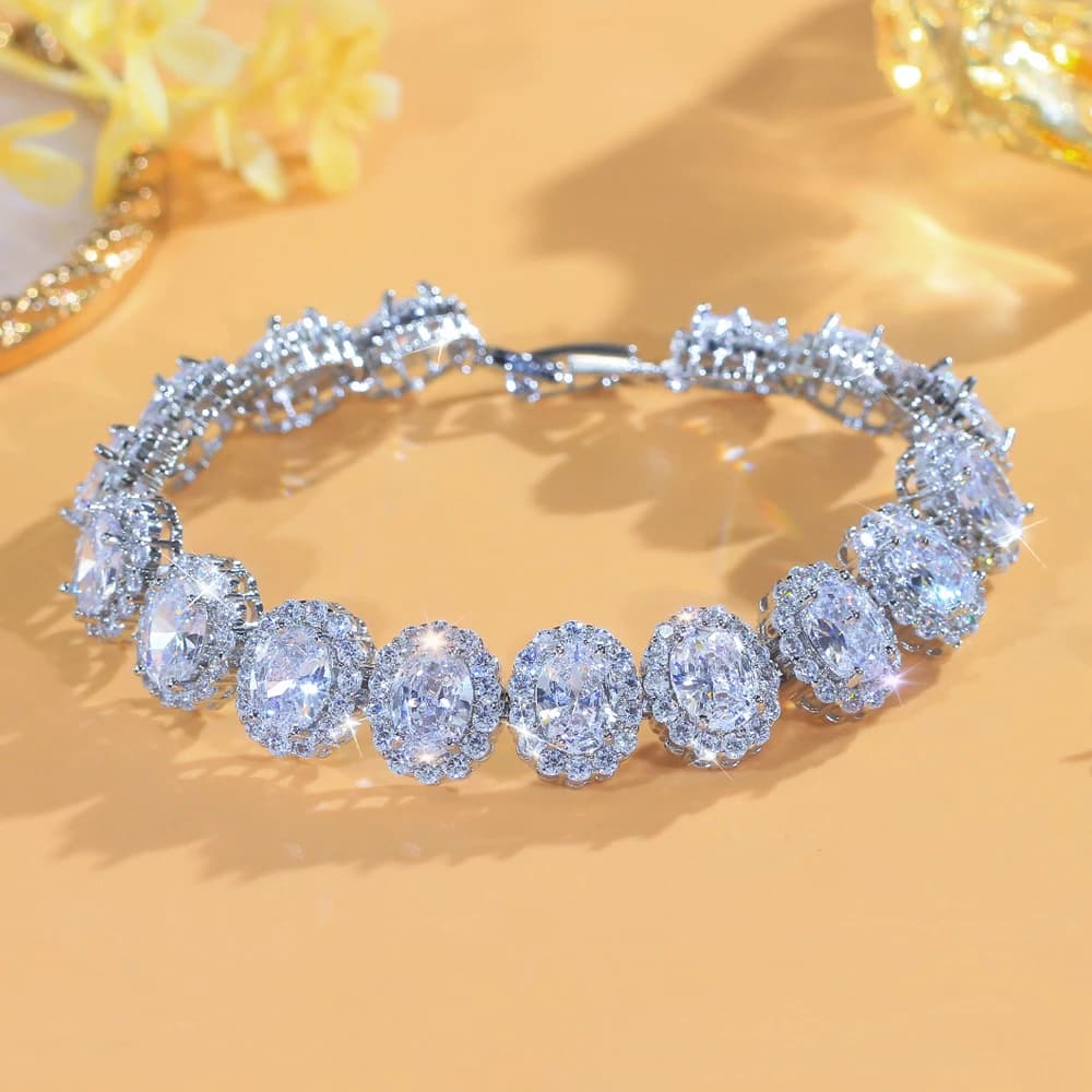 ThreeGraces Elegante scintillante zirconi cubici a forma di fiore da sposa, ballo di fine anno, catena a maglie, braccialetto da tennis, gioielli per le donne BR447