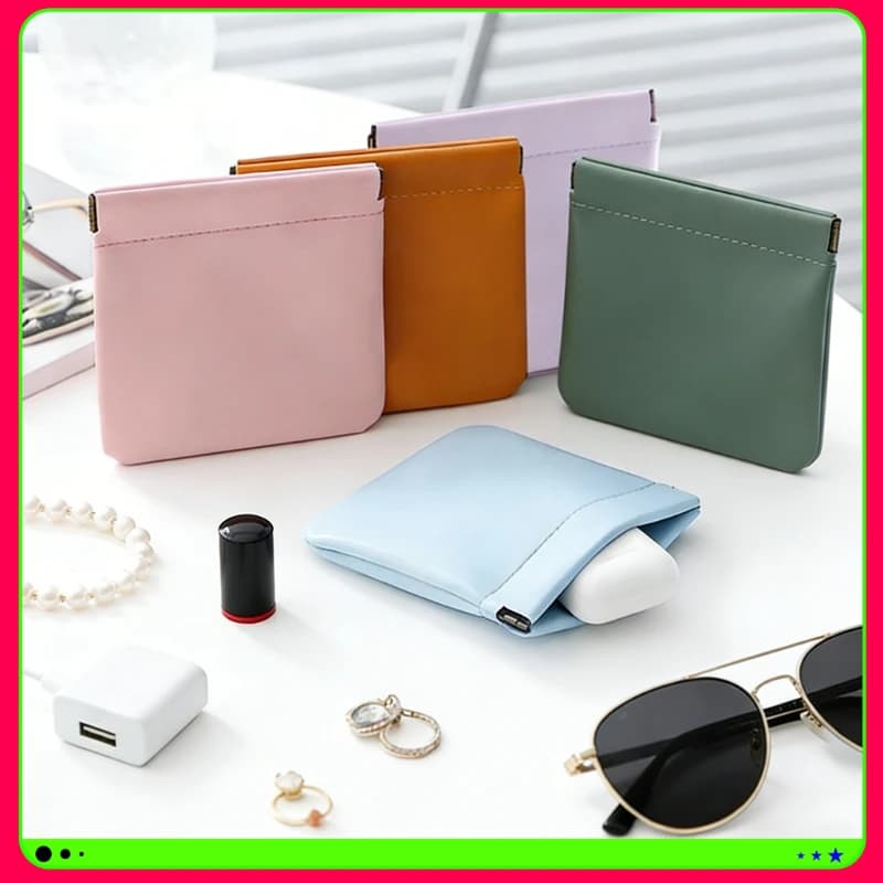 Borsa Unisex in Pelle PU, Portamonete Portatile, Custodia per Auricolari, Organizer per Cuffie, Porta Rossetto, Mini Borsa per Cosmetici e Oggetti Vari