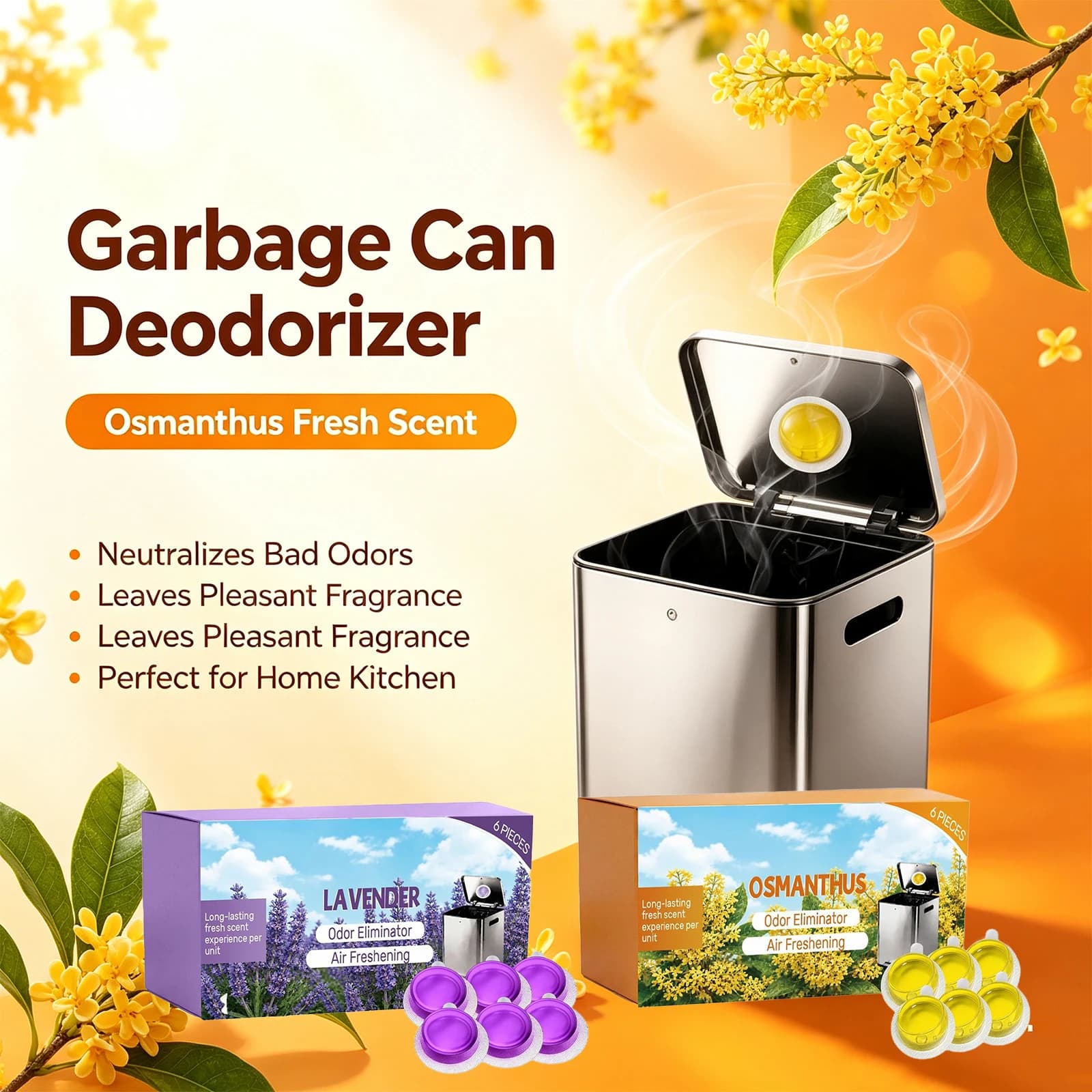 Trash Can Air Freshener for Home Kitchen Bathroom Bins Osmanthus / Lavender Scent Odor Removal Household Freshener