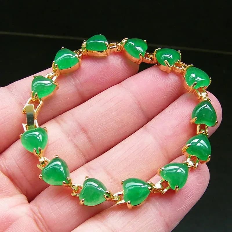 Bracciali a Cuore in Giada Verde per Donne, Bracciale con Perle Naturali di Smeraldo, Regalo, Amuleti in Pietra Preziosa Cinese