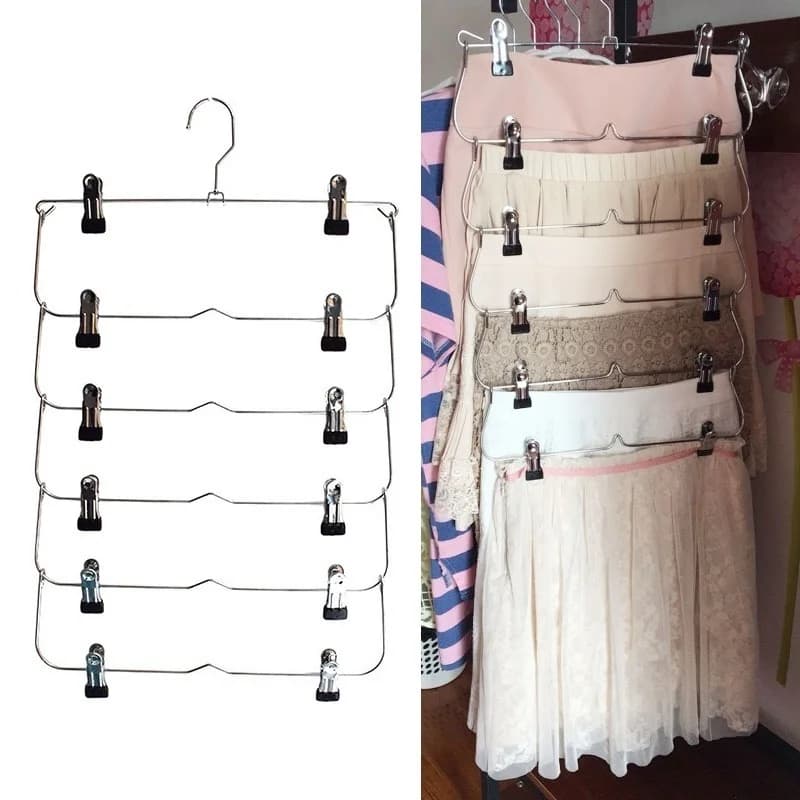 6-layer coat hanger Multi-layer skirt Pants coat hanger Clip for non-slip metal clothes rack