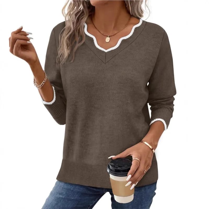 Semplici donne casual maglioni pullover top 2025 nuovo autunno lavorato a maglia tinta unita scollo a V manica lunga maglione che tocca la camicia femminile