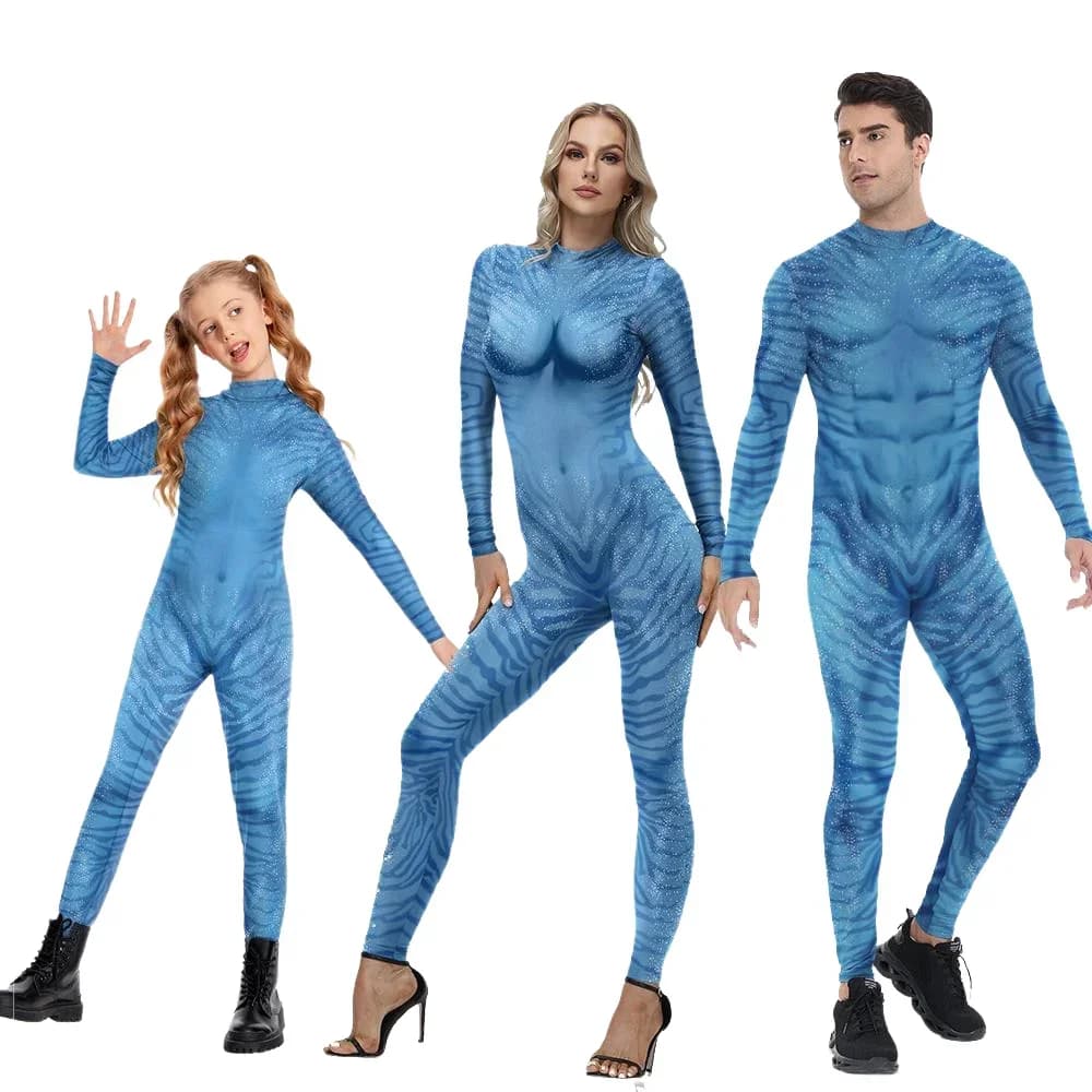 Avatar Family Matching Outfits Movie Avatar Cosplay Costume 3D Digital Print Elastic Zentai Theme Party Role Playing Outfits
