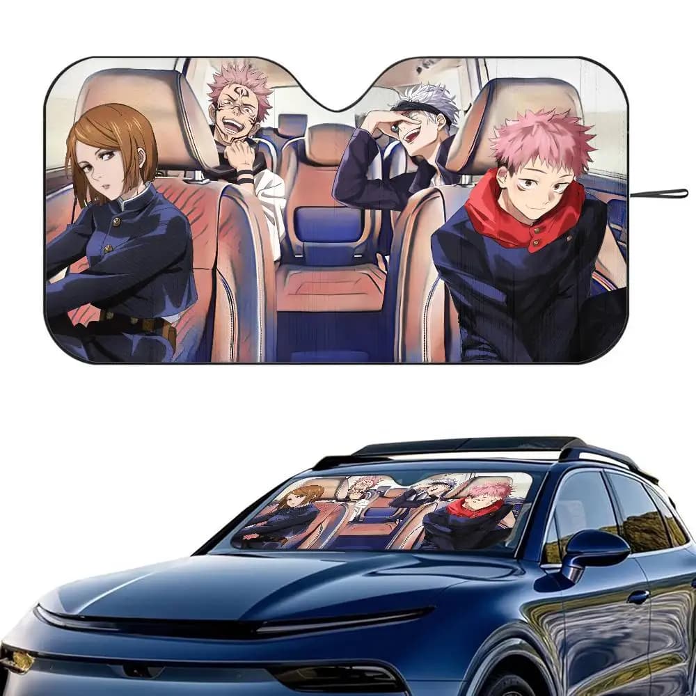 J-Jujutsu Kaisen Anime Auto Parasole Parabrezza Pieghevole Isolamento a tre strati Parasole con Ventosa Blocchi Raggi UV Sole