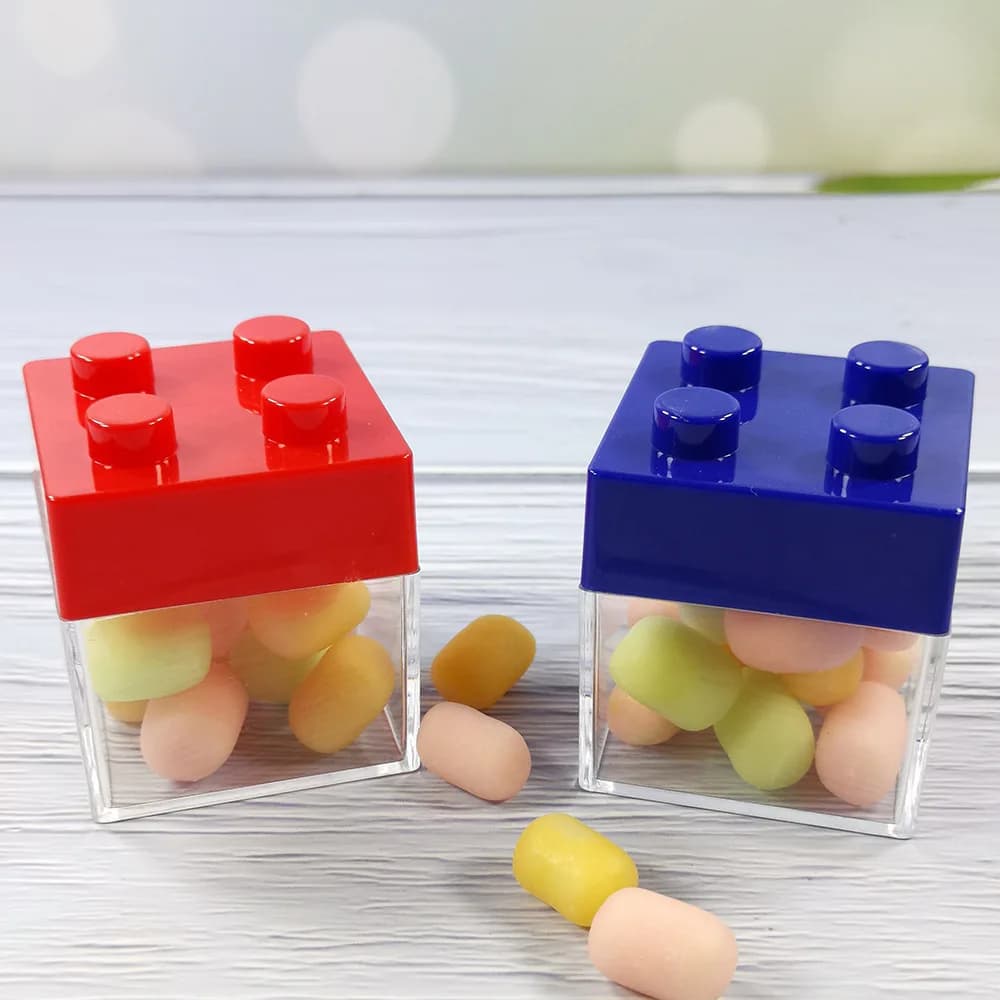 12/24 pezzi carino trasparente blocchi di costruzione scatola di immagazzinaggio di plastica scatola di caramelle di nozze festa di compleanno scatola di caramelle battesimo del bambino