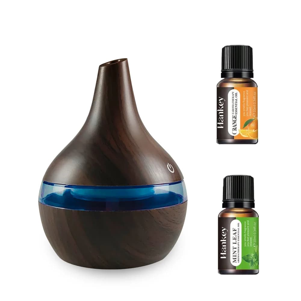 Umidificatore in legno per scrivania Diffusore USB da 300 ml con 2 oli lenitivi, perfetto per il rilassamento in piccoli spazi e viaggi