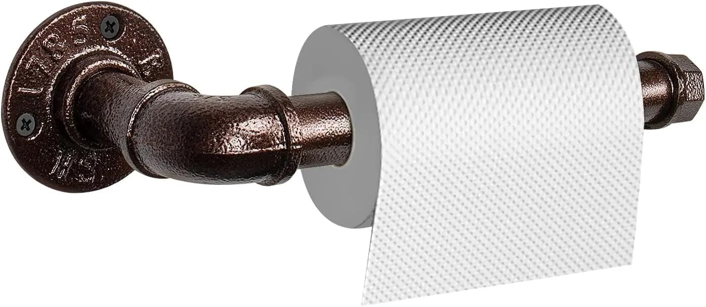 Portarotolo Vintage Rustico in Ferro, Robusto da Parete per Bagno, Soggiorno, Cucina, Antiruggine Bronzo