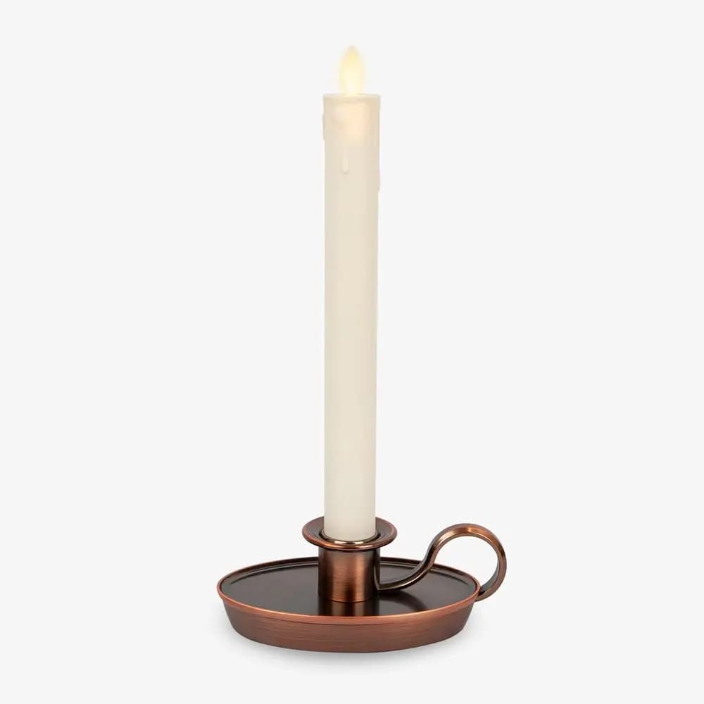 Candela a forma di cono in avorio e bronzo, 1 x 9,75, alimentata a batteria con timer, telecomando opzionale, decorazione natalizia