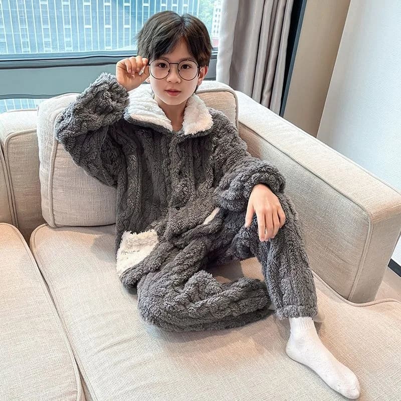 2025 new teens pajamas in coral fleece set thermal winter nightwear for teenagers children sale hot and cozy clothing for home