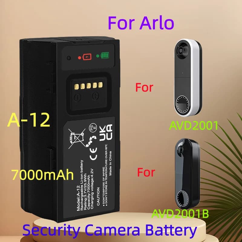 Batteria per telecamera di sicurezza domestica agli ioni di litio A-12 per Arlo 3.7V 7000mAh Essential Smart Wired Video campanello AVD2001 AVD2001B