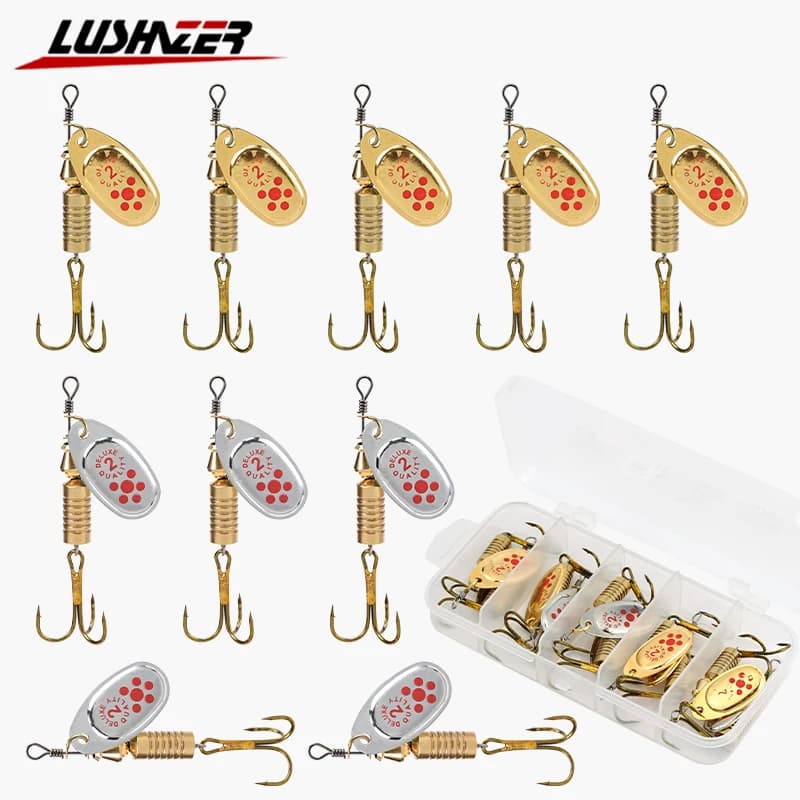 LUSHAZER 10 pz/lotto Spinner Cucchiaio Esca di Metallo Esche Da Pesca Esche Dure Sharp Treble Gancio Attrezzatura Da Pesca per Spigola Trota Pesce Persico