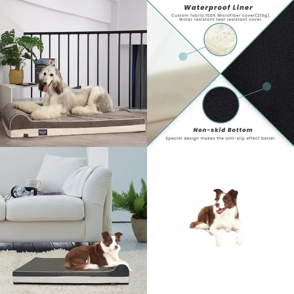 Extra Large Orthopaedic Bed for Dogs with Bearing, Waterproof Coating and Washable Cover, Grey
