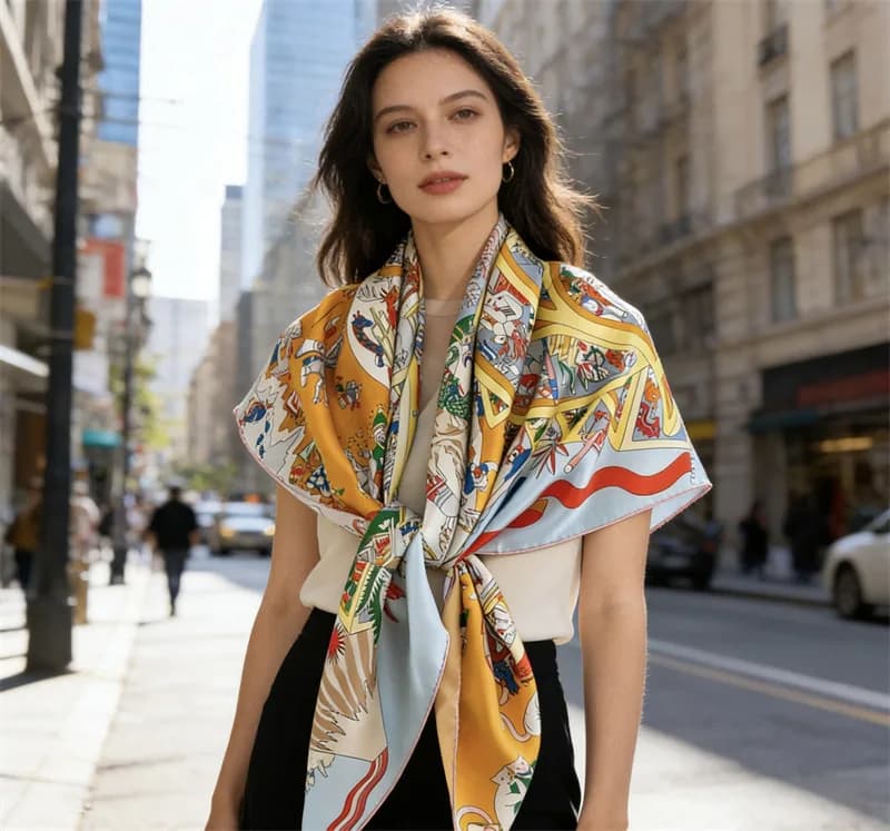 Silk Scarf 135CM Hand-Rolled Shawl Head Hair Bag Bandanas Large Shawls Summer Spring Accessories Gift Horse Print