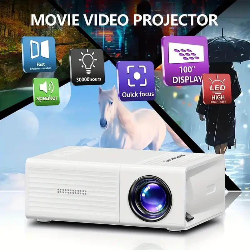 Portable Mini Projector Support 4K Video Playback HD Features Quick Focusing Built-in Speakers For Family Gatherings Office Projection Birthday Gifts Smart Home Projector