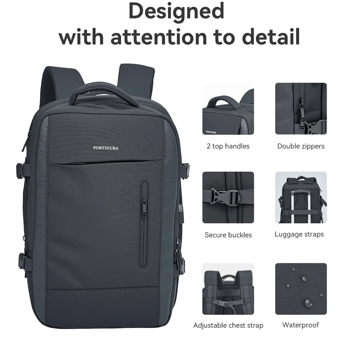 Zaino da Viaggio FORTIDURA 42L per Campeggio e Alpinismo, Attrezzatura di Sopravvivenza Universale, Borsa Scolastica per Studenti, Design Universale
