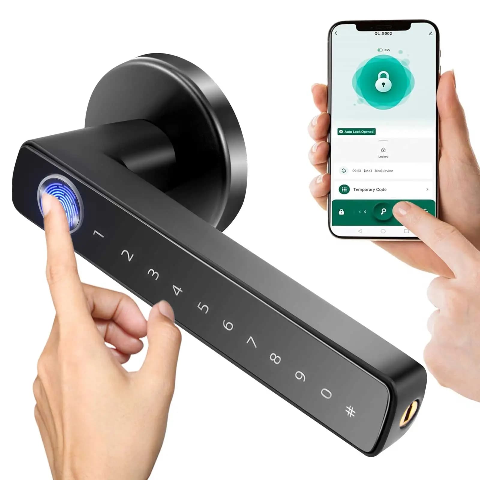 Serratura Intelligente 6-in-1 con Impronta Digitale, Schermo Touch, Maniglia per Porta con Tastierino Senza Chiave per Casa, Hotel, Ufficio