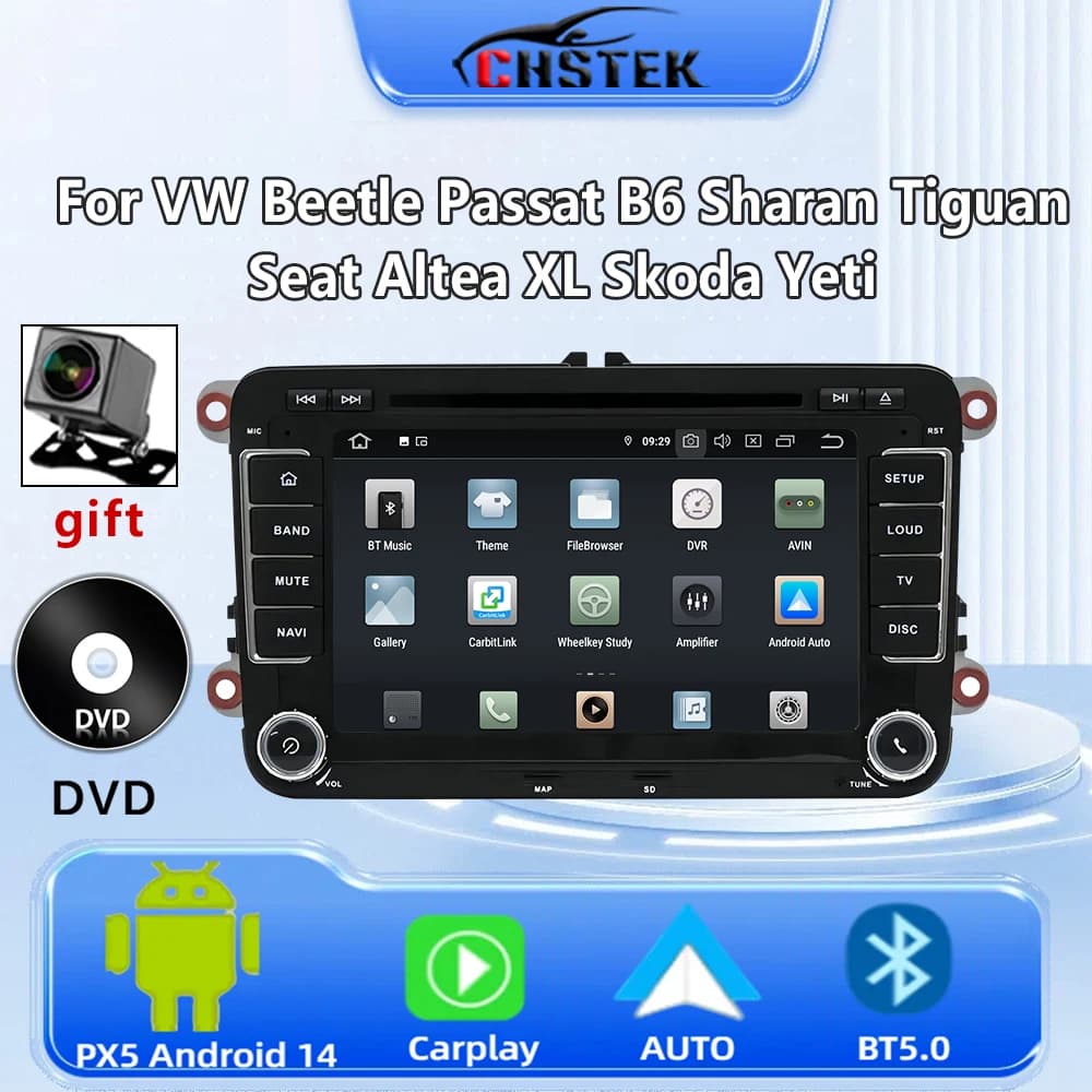 CHSTEK Autoradio Android 14 Per VW Beetle Passat B6 Sharan Tiguan Seat Altea XL Skoda Yeti Superb DVD CarPlay Navigazione WIFI