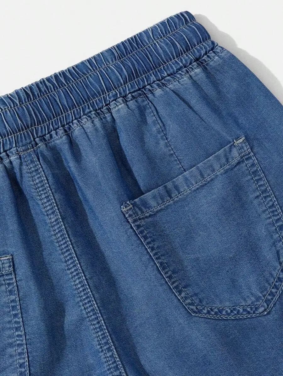 Drawstring Waist Denim Slant Pocket Shorts