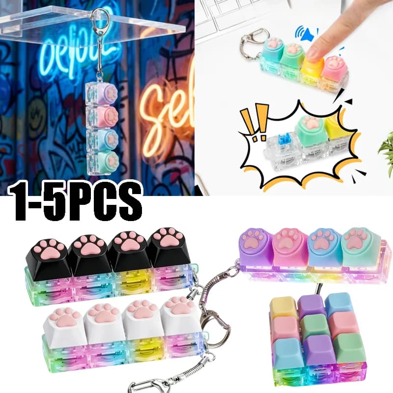Portachiavi Clicker a Zampa di Gatto in Silicone con Luce LED, Giocattolo Antistress Luminoso a Forma di Tasto per Ansia, Portatile