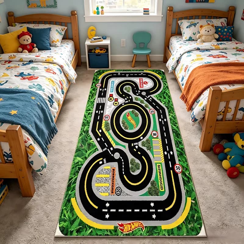 Tappeto da Cucina a Tema Pista da Corsa, Tappeto Morbido per Bambini, Tappetino da Arrampicata, Tappeto Stradale Urbano, Tappetino da Gioco Traffico Urbano, Decorazione per la Casa