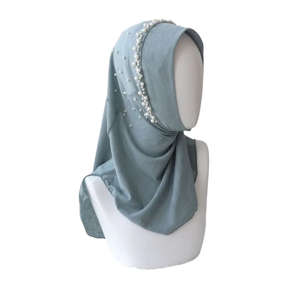 Cute Solid Color Beads Hijab Quick Drying Pull On Style Hijab Scarf Shawls Stretchable Sun Protection Headscarf Eid