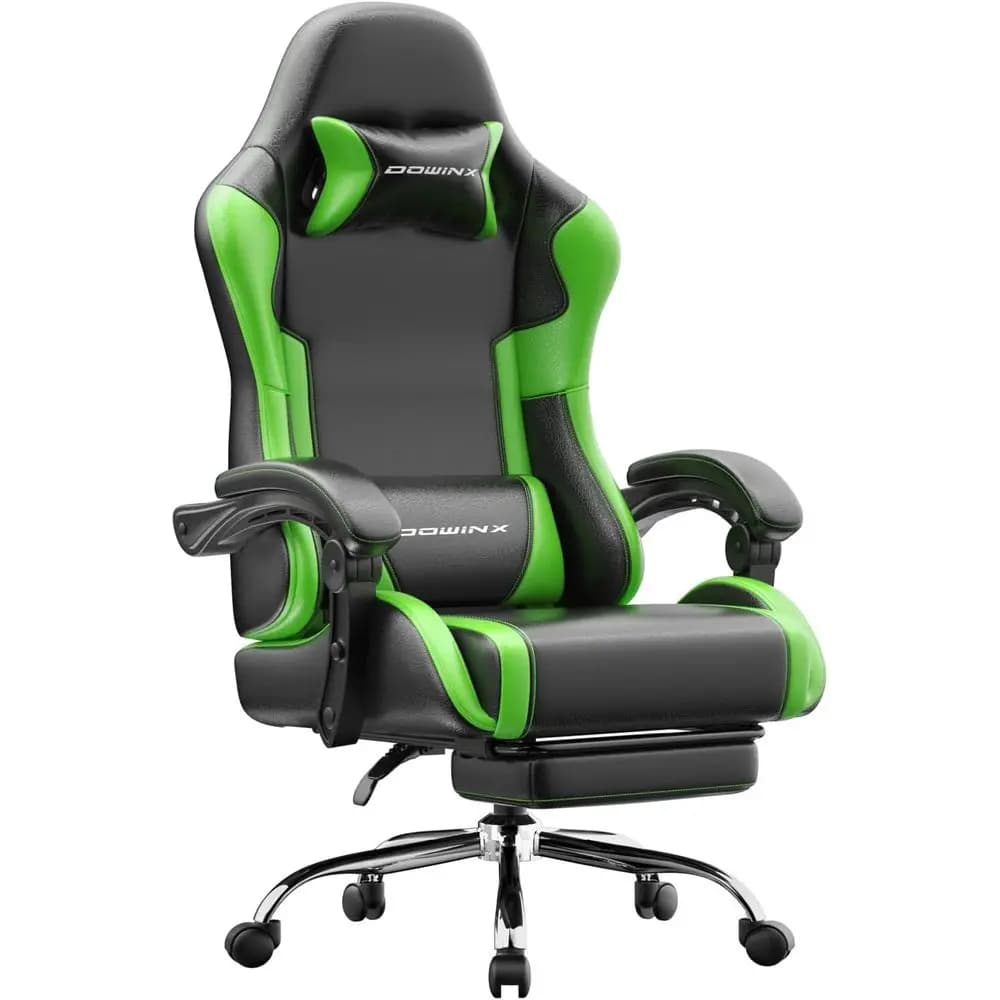 Sedia da Gaming Ergonomica Verde con Supporto Lombare, Cuscino e Massaggio per Casa, Streaming e Sessioni di Gioco Prolungate