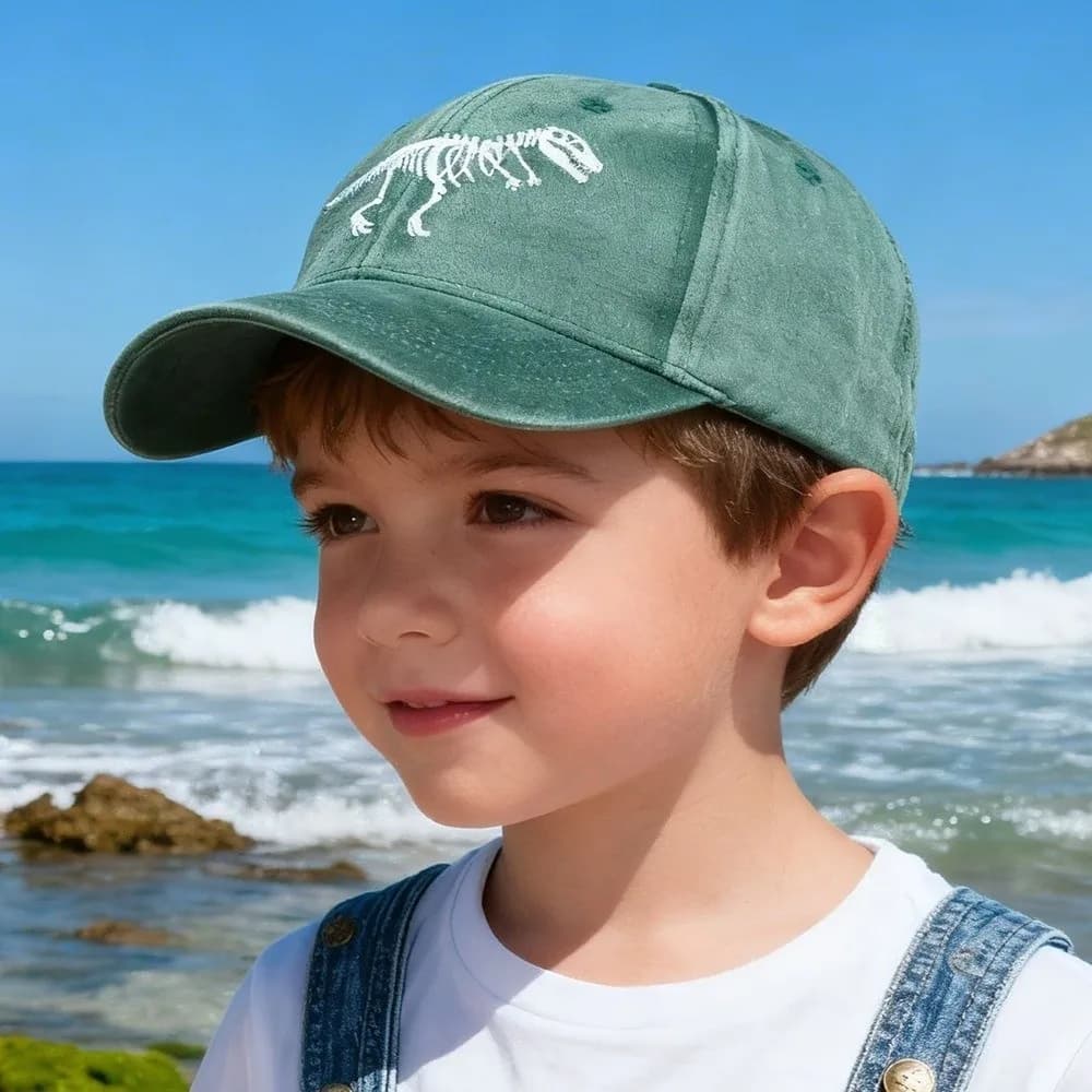 Cappellino da Baseball con Dinosauro Ricamato, in Cotone Regolabile, Traspirante, Cappello Sportivo Estivo per Bambini