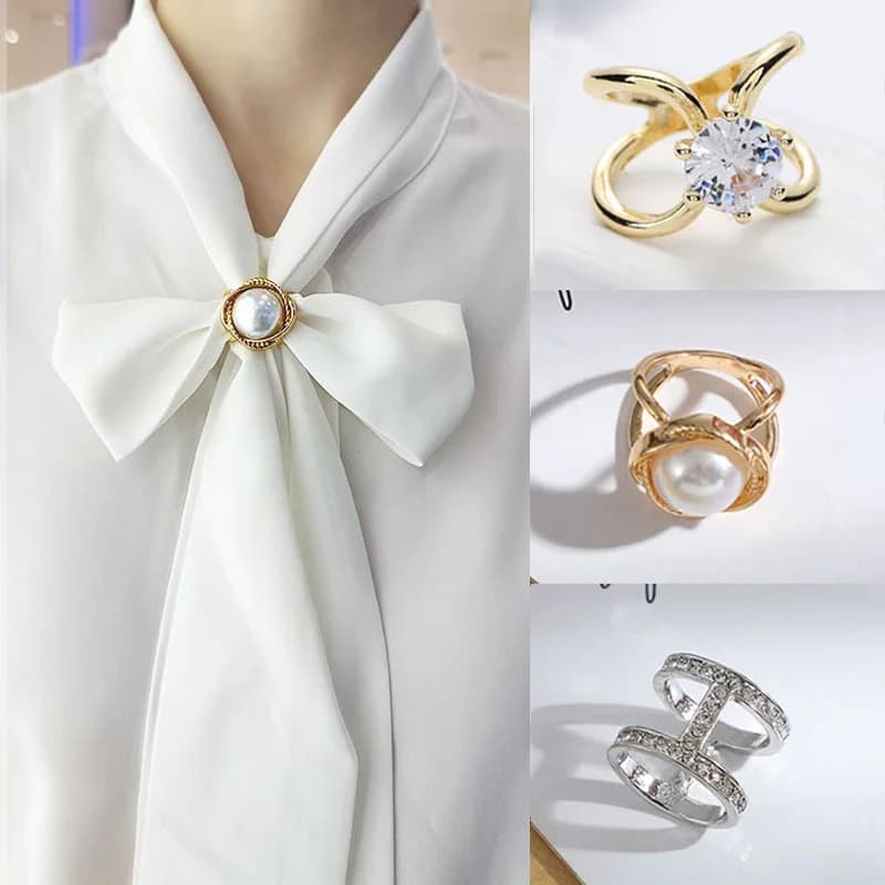 Spille con strass di perle alla moda per donna Sciarpa quadrata Fibbia Geometria Croce Spilla Anello in metallo Accessori di abbigliamento