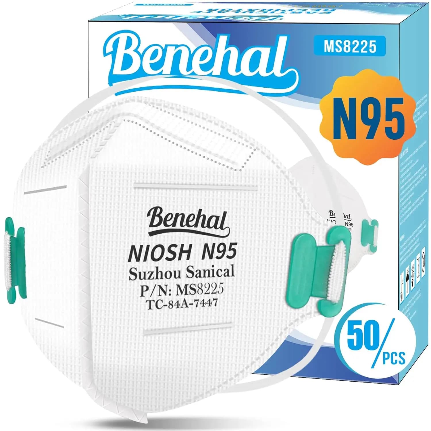 Breather Disposable N95 NIOSH Certificate, 50 Pack, 95% Filtration Efficiency, Adult Adjustable Comfort