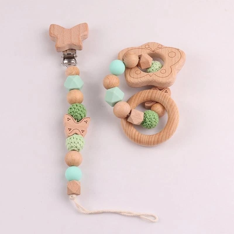 J15U 2 pezzi sonaglio per bambini giocattoli in legno massaggiagengive giocattolo braccialetto a sonaglio in legno senza BPA