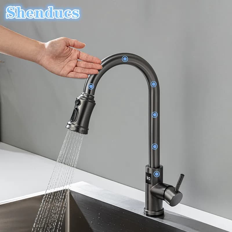 Digital Touch on Kitchen Faucet Home Improvement Hot Cold Kitchen Sink Mixer Tap Fixture Sensor Touch Digital Kitchen Faucet
