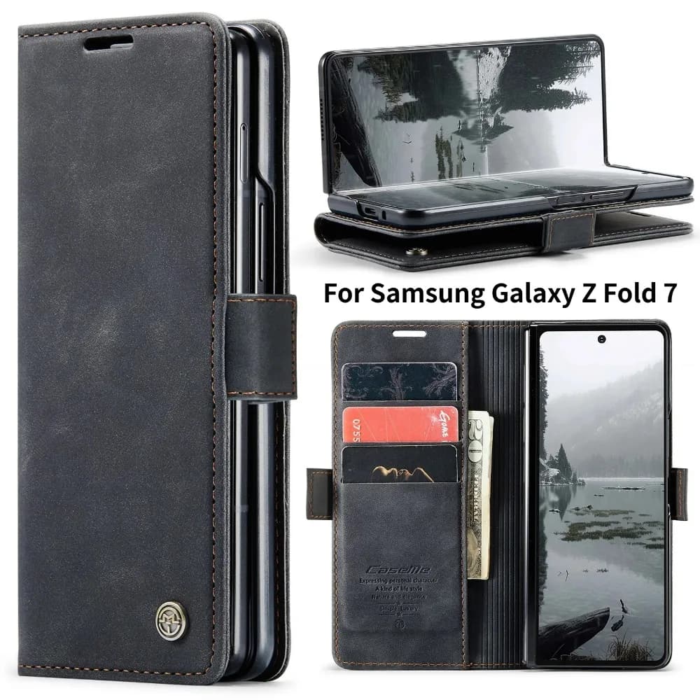 Magnetic Leather Wallet Case for Samsung Galaxy Z Fold 7 6 5 4 3 with Anti-shocket Card Holder