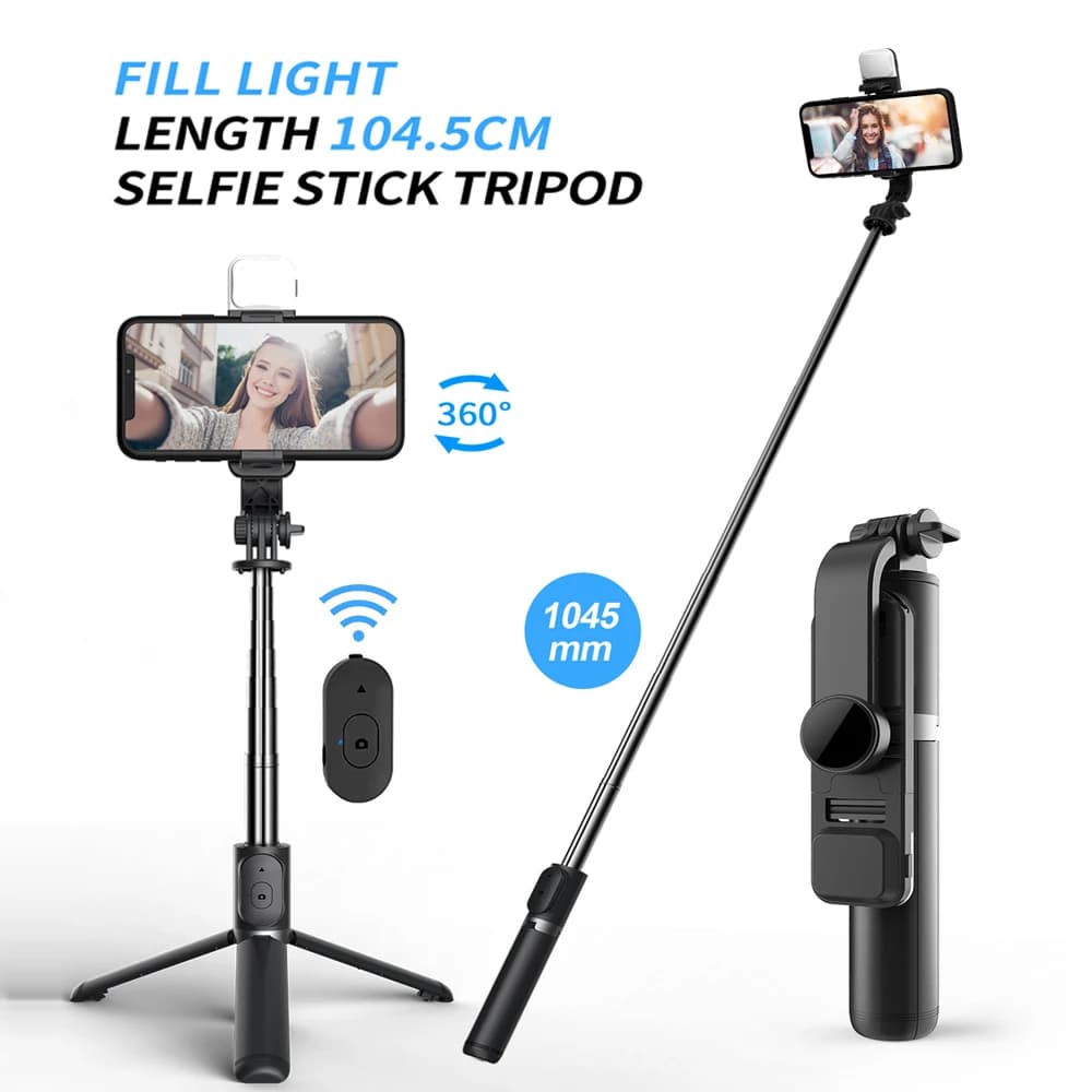 Nuovo treppiede selfie stick wireless Bluetooth con treppiede estensibile remoto con luce LED staccabile per smartphone iPhone Android