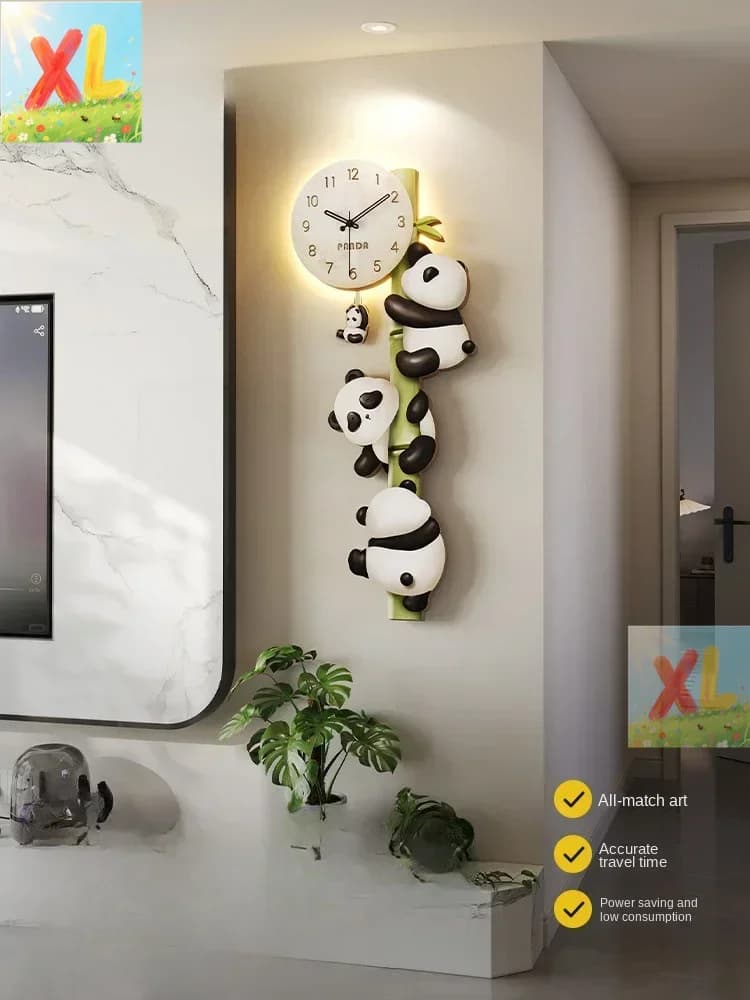 Mercerta Panda Wall Clock Decorative Painting Sofa New Living Room Creative Clock Dining Room Background Wall Clock