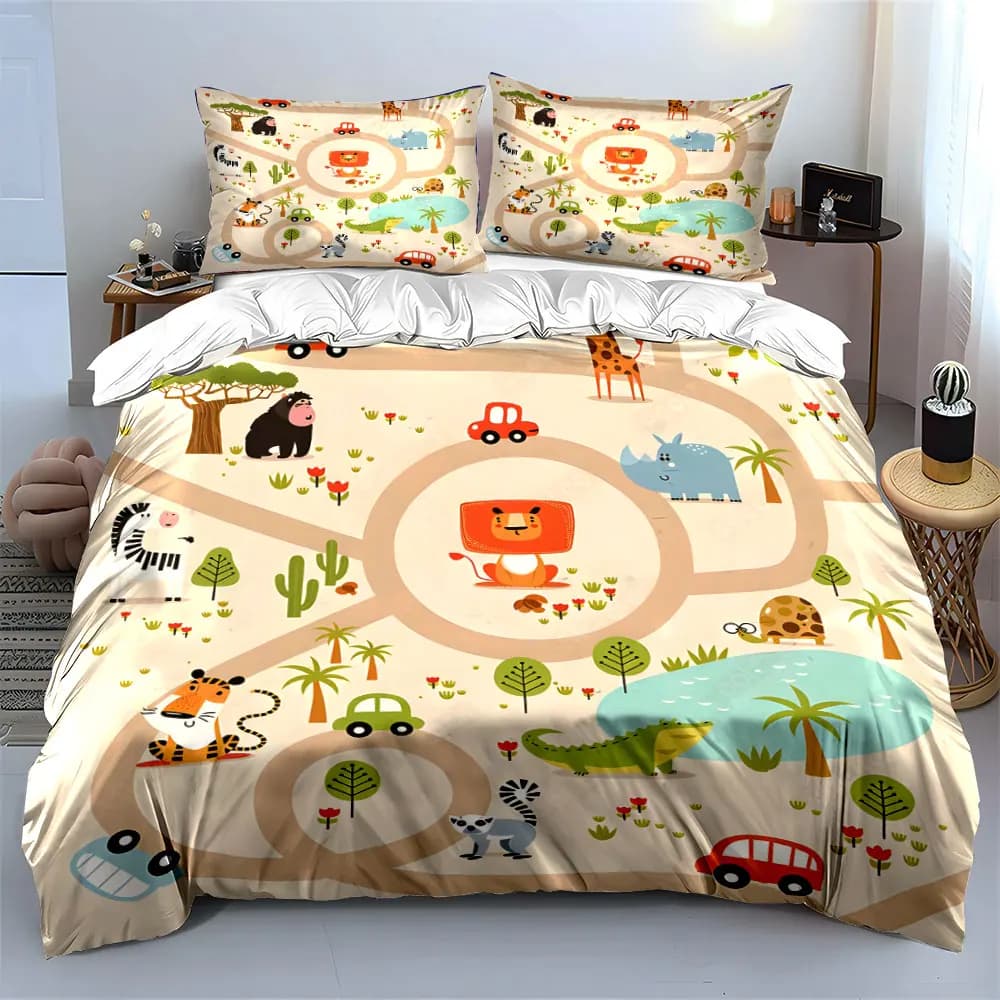 Set di Arredamento per Camera da Letto a Tema Safari con 1 Copripiumino e 2 Federe, Singolo, Matrimoniale, King, Queen, Idea Regalo