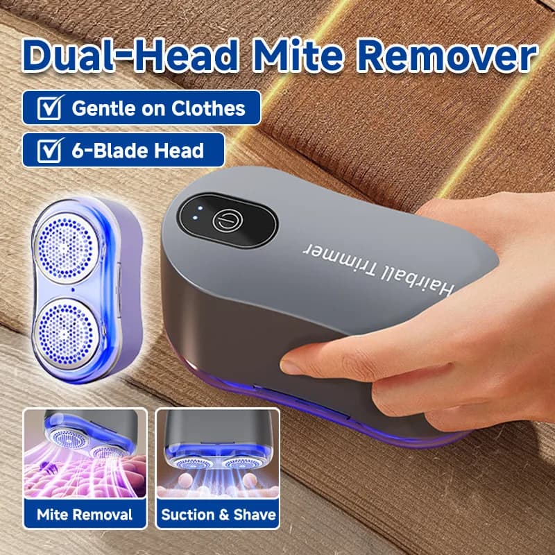 Electric Rechargeable Fabric Shaver Dual Head Lint Remover Hairball Trimmer with Suction, High Efficiency Clothes Fuzz Cleaner