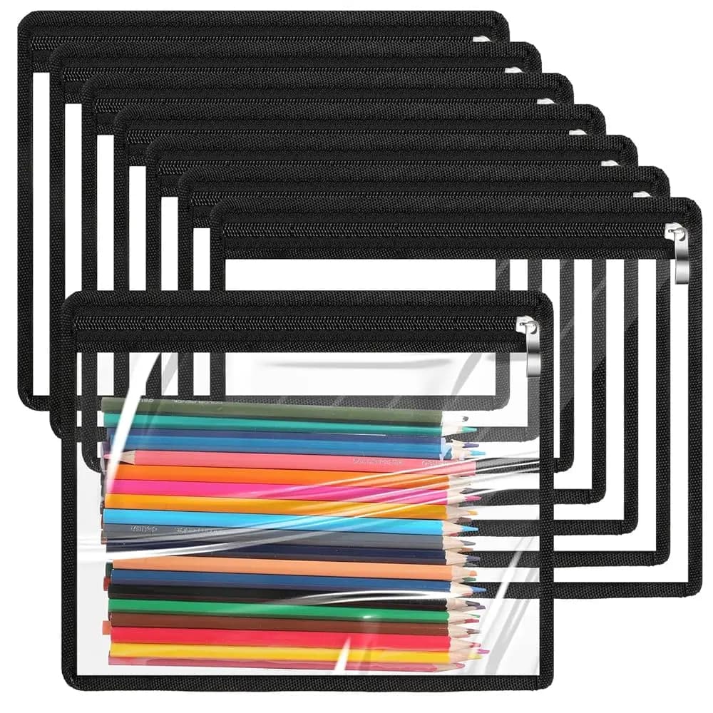 8 Pezzi Buste Trasparenti con Cerniera, Astucci per Matite, Buste per Trucchi in PVC, Buste Portadocumenti Multiuso, Organizzatori per Documenti