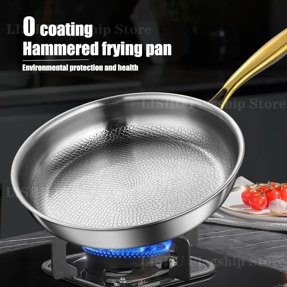 Padella Antiaderente in Acciaio Inox al Titanio 22/24/26/28/30cm, Wok per Uova e Bistecche, per Fornelli a Induzione e Gas, Utensile da Cucina
