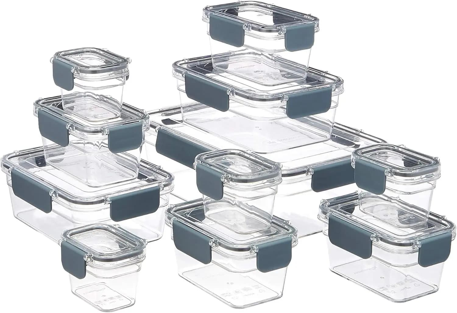 Set di contenitori per alimenti in plastica Tritan, 22 pezzi con coperchi ermetici a chiusura per la preparazione dei pasti e l'organizzazione della dispensa