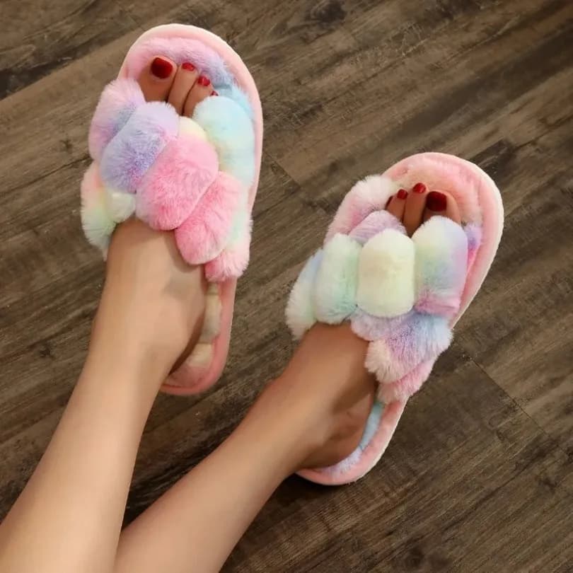 Famiglia Pantofola Inverno arcobaleno Moda antiscivolo Donna Peluche Caldo Peluche Pavimenti interni Scarpe da casa Appartamenti Soffici Soffici 2025nuovo