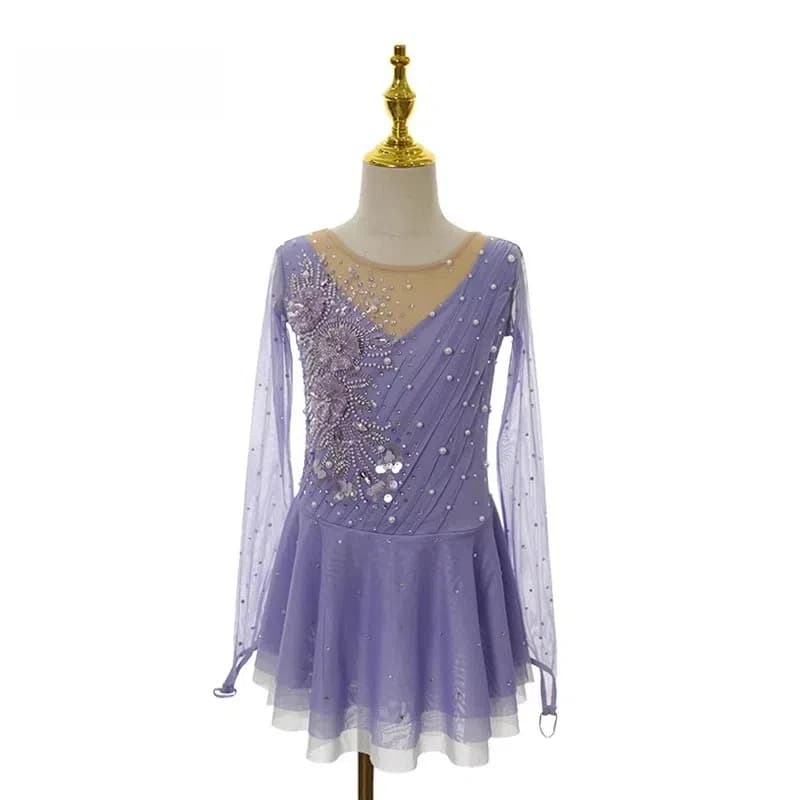 Girls Long Sleeve Figure Skating Suit Figure Ice Skating Ballet Gymnastics Suit Dress Performance Dress Dancewear Universal