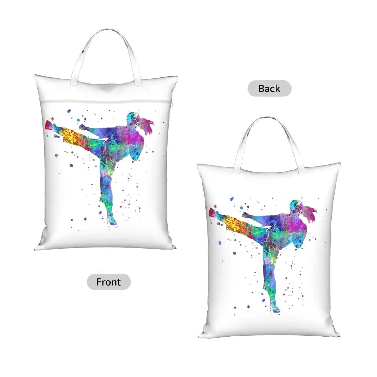 Karate Fighter Girl Travel Laundry Bag Waterproof Reusable Dirty Clothes Pouch Gym Yoga Vacation Washing Basket