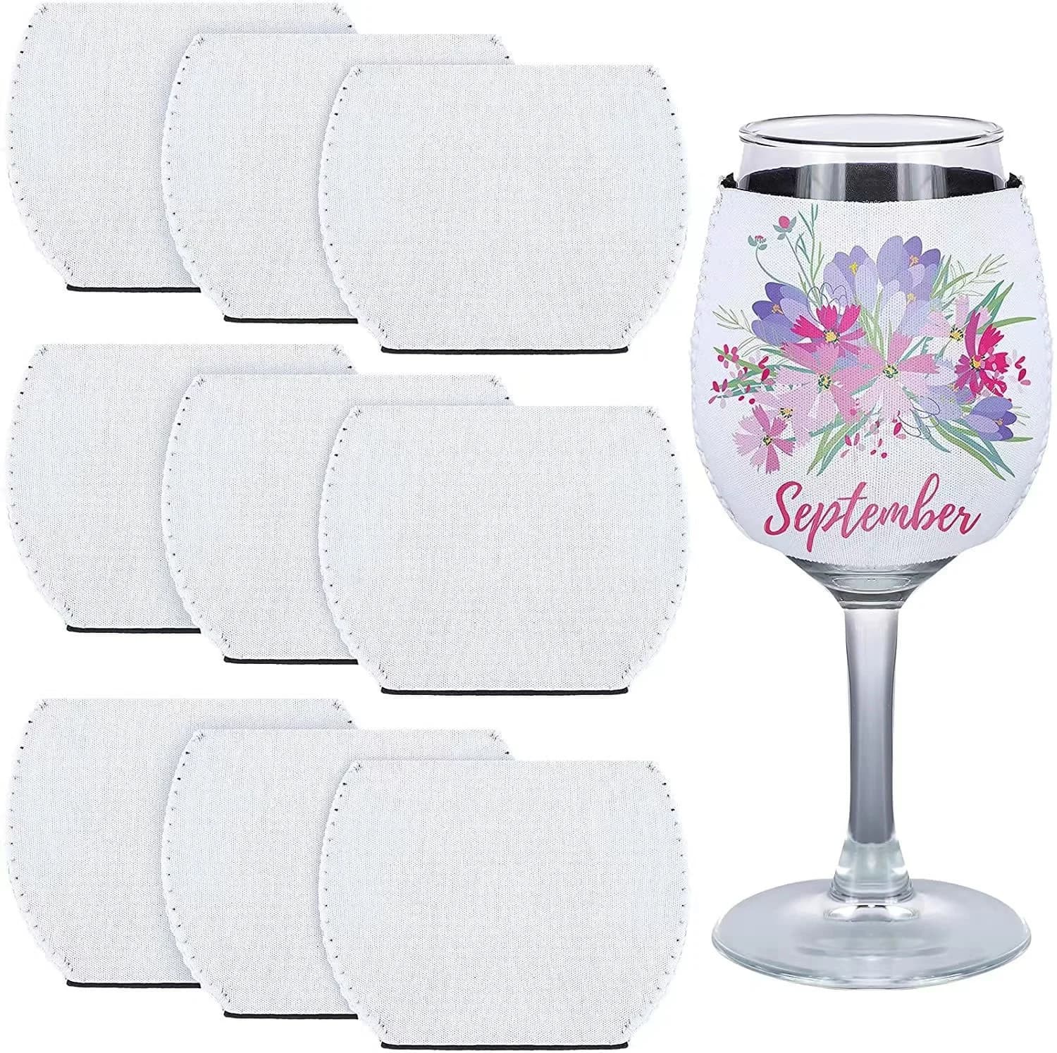 10 pezzi di copertura isolante in neoprene per sublimazione con manicotto per bicchiere di vino in bianco, ornamenti per tazze di vino per sublimazione, forniture per feste di Natale