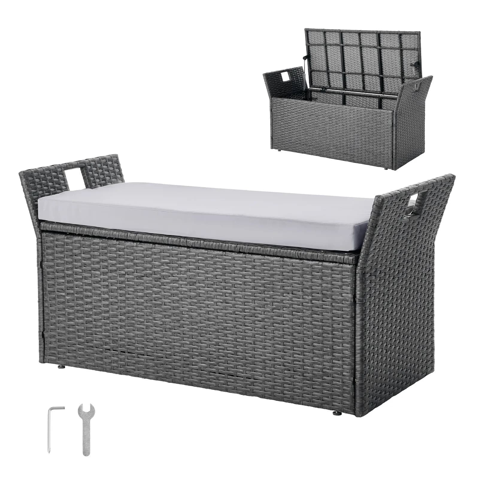 Contenitore da Esterno Impermeabile con Seduta, Panca Portaoggetti in Rattan da 40 Galloni