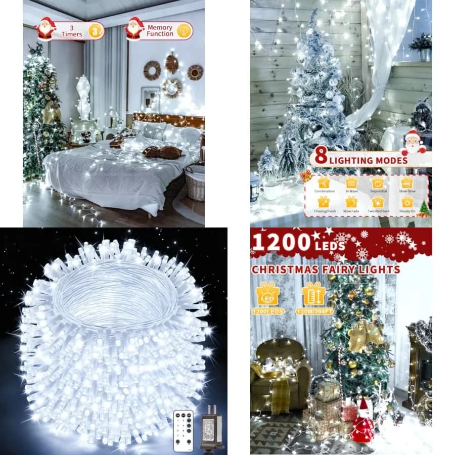 Christmas Lights String Outdoor Indoor, Xmas Tree Decorations Lights, Plug in Twinkle Fairy Light with Remote Timer Dimmable fo